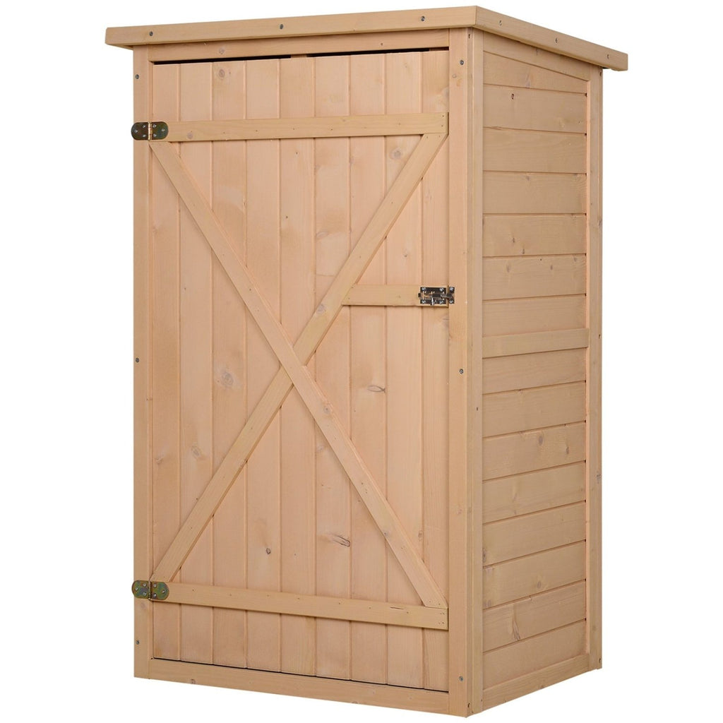 Outsunny Wooden Small Shed, Garden Storage Shed with Shelves and Bolt Latch, 75L x 56W x115H cm, Natural - SGP Garden Ltd