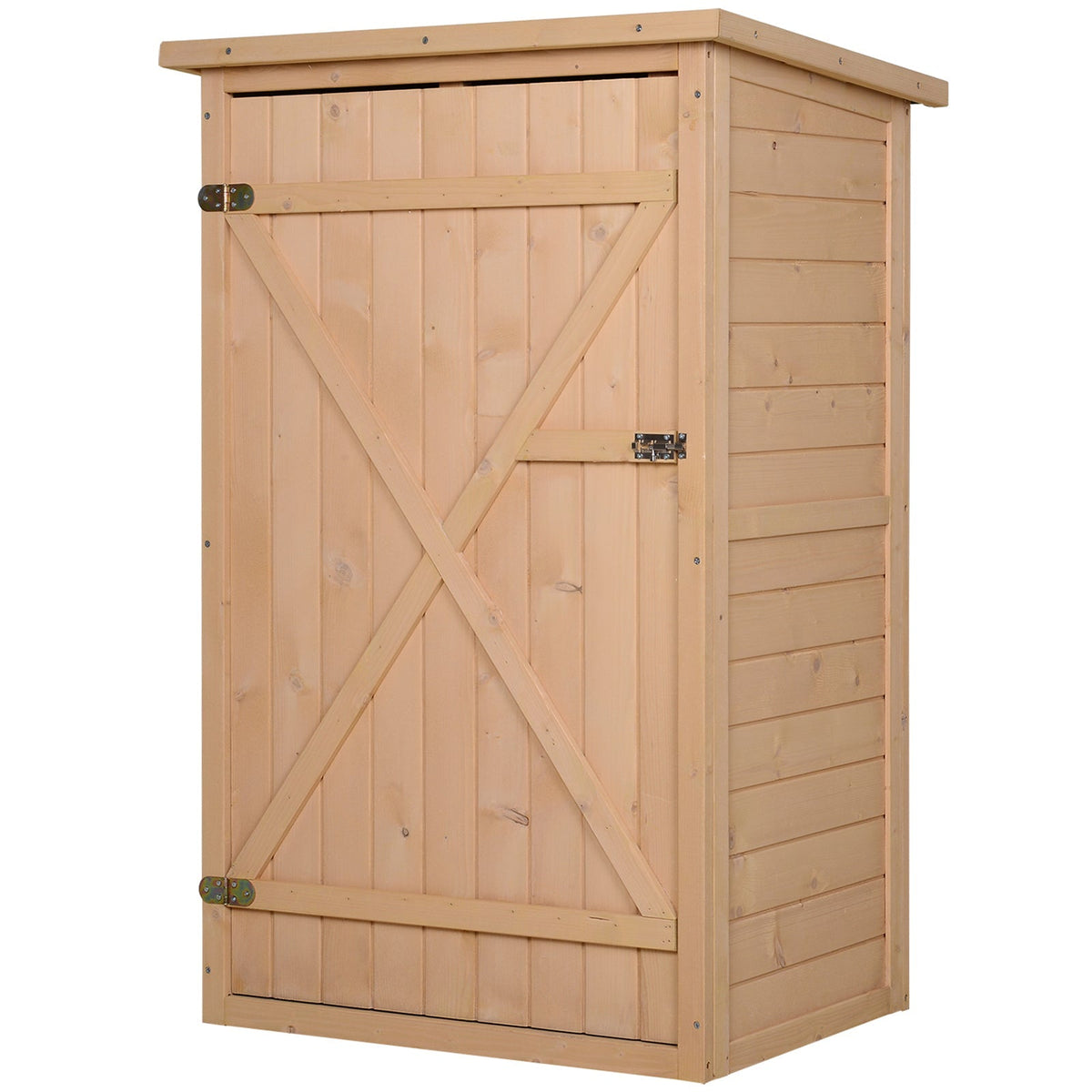 Outsunny Wooden Small Shed, Garden Storage Shed with Shelves and Bolt Latch, 75L x 56W x115H cm, Natural - SGP Garden Ltd