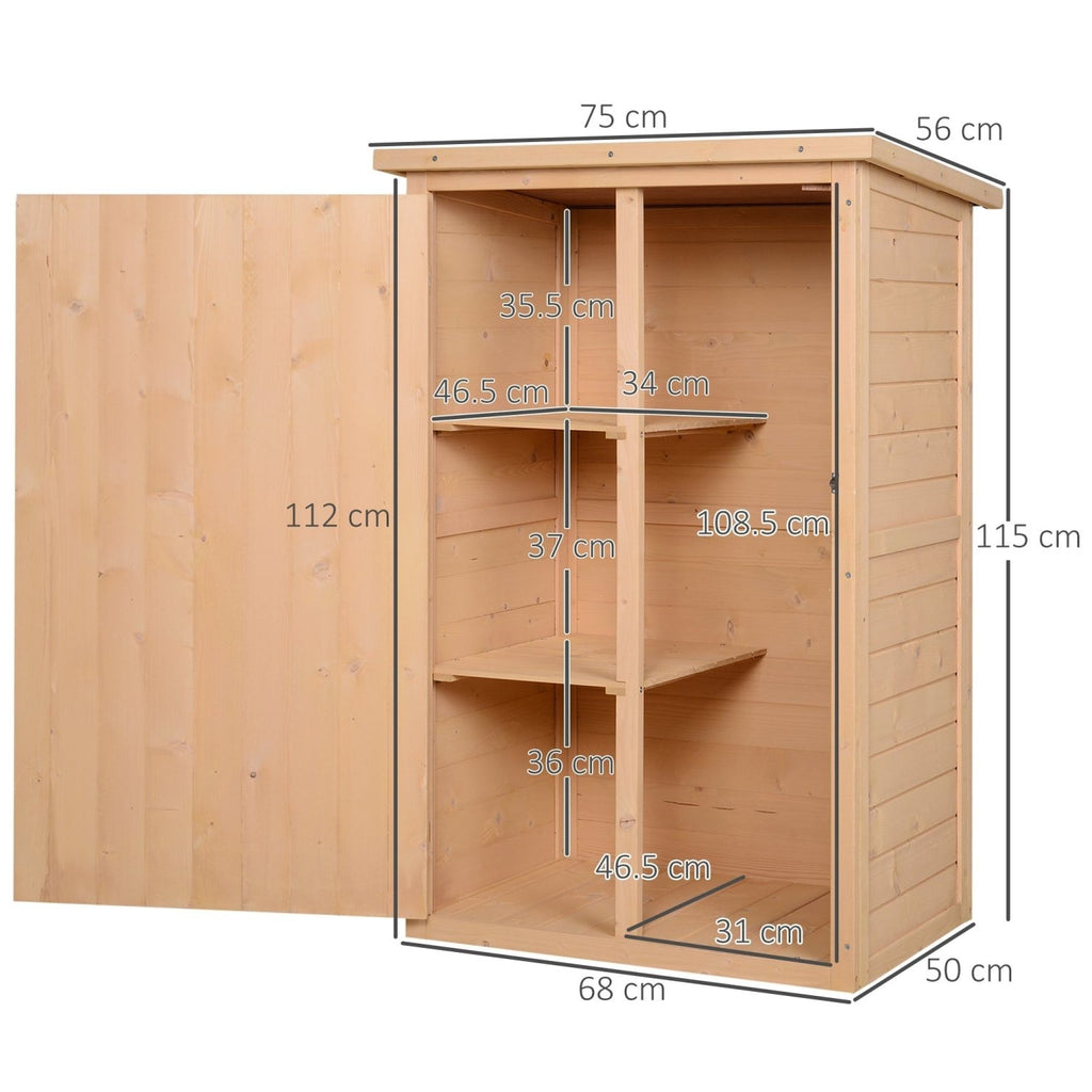 Outsunny Wooden Small Shed, Garden Storage Shed with Shelves and Bolt Latch, 75L x 56W x115H cm, Natural - SGP Garden Ltd