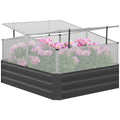 Outsuuny Galvanised Raised Garden Bed with Greenhouse and Cover, Dark Grey - SGP Garden Ltd