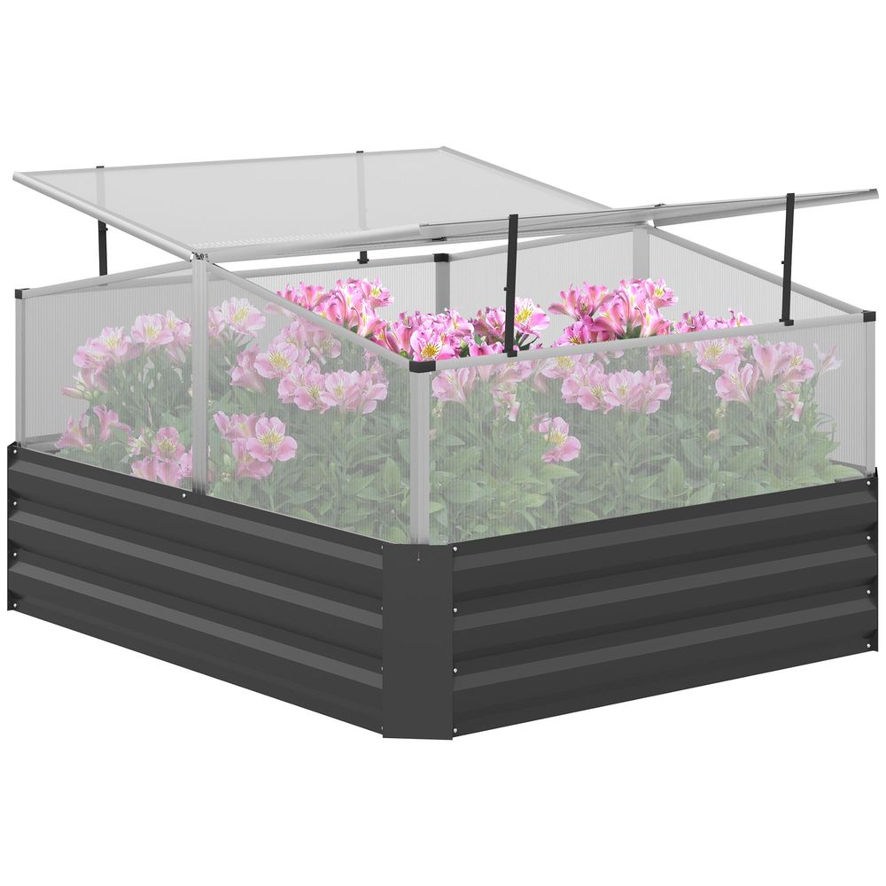 Outsuuny Galvanised Raised Garden Bed with Greenhouse and Cover, Dark Grey - SGP Garden Ltd