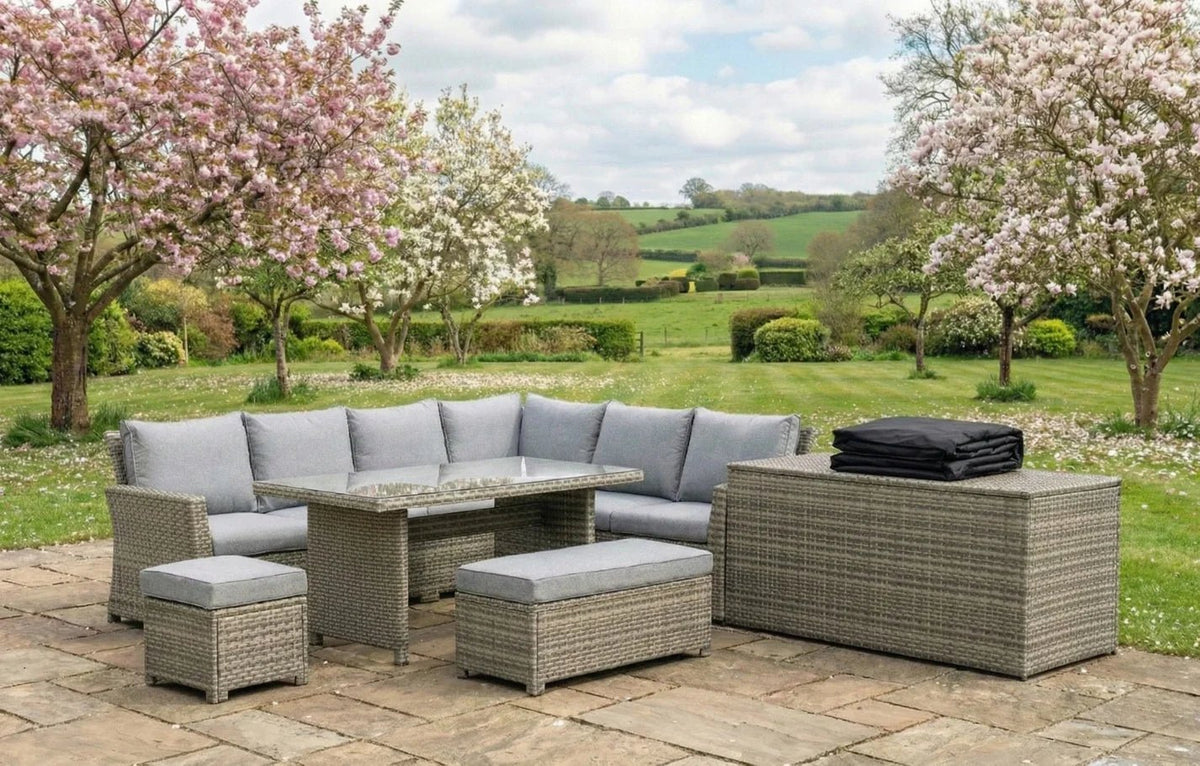 Palma Grey Rattan Garden Lounge Set, Cover and Cushion Box Bundle - SGP Garden Ltd