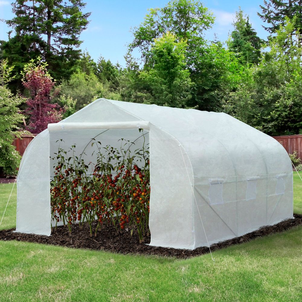 PE Mesh Cover Galvanized Metal Frame Walk-In Greenhouse White - SGP Garden Ltd