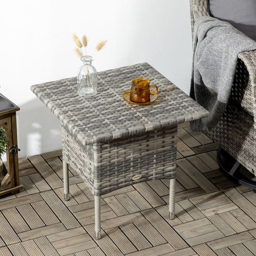 PE Rattan Outdoor Coffee Table, Rattan Side Table for Patio, Garden, Mixed Grey - SGP Garden Ltd