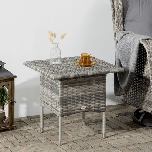 PE Rattan Outdoor Coffee Table, Rattan Side Table for Patio, Garden, Mixed Grey - SGP Garden Ltd