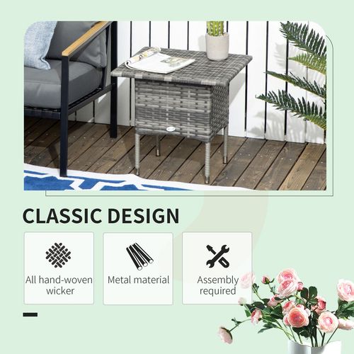 PE Rattan Outdoor Coffee Table, Rattan Side Table for Patio, Garden, Mixed Grey - SGP Garden Ltd