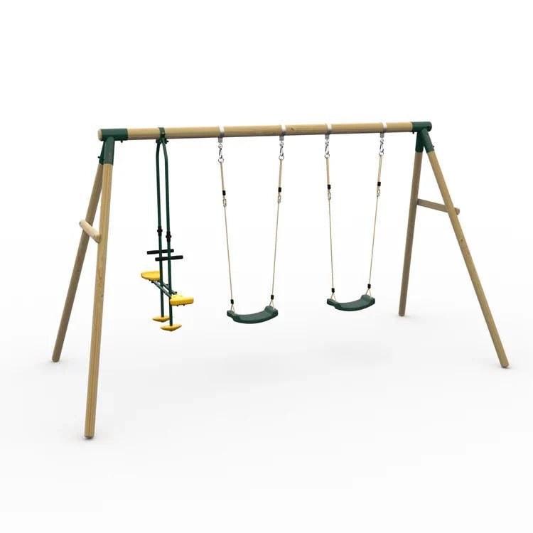 Plum® ColobusTM Wooden Garden Swing Set - Double Swing & Glider - Green - SGP Garden Ltd