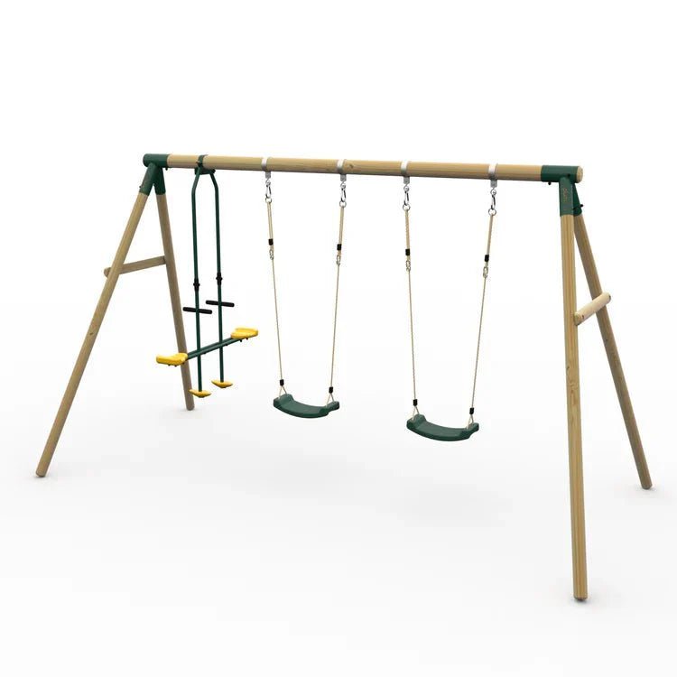 Plum® ColobusTM Wooden Garden Swing Set - Double Swing & Glider - Green - SGP Garden Ltd