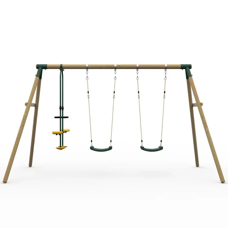 Plum® ColobusTM Wooden Garden Swing Set - Double Swing & Glider - Green - SGP Garden Ltd