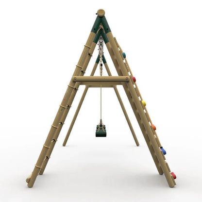Plum® Uakari™ Wooden Swing Set – Double Swing & Climbing Wall - SGP Garden Ltd