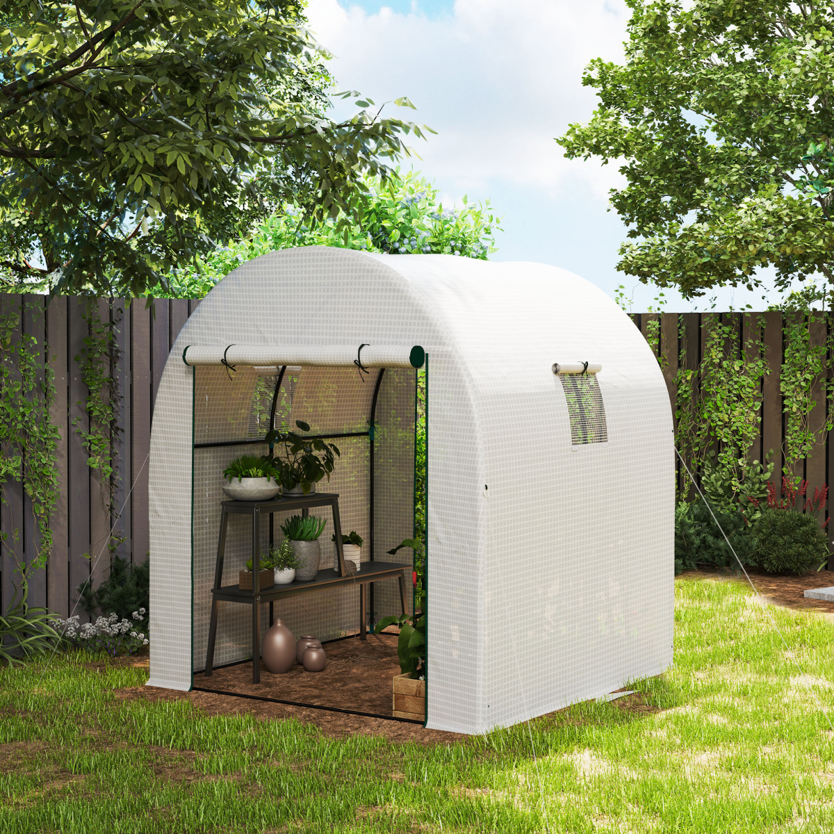 Polycarbonate Greenhouse, Walk-in Green House with Adjustable Roof Vent - SGP Garden Ltd