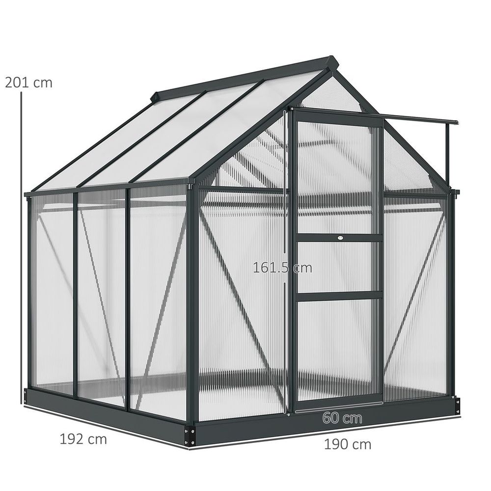 Polycarbonate Walk-In Garden Greenhouse Aluminium Frame w/ Slide Door 6 x 6ft - SGP Garden Ltd