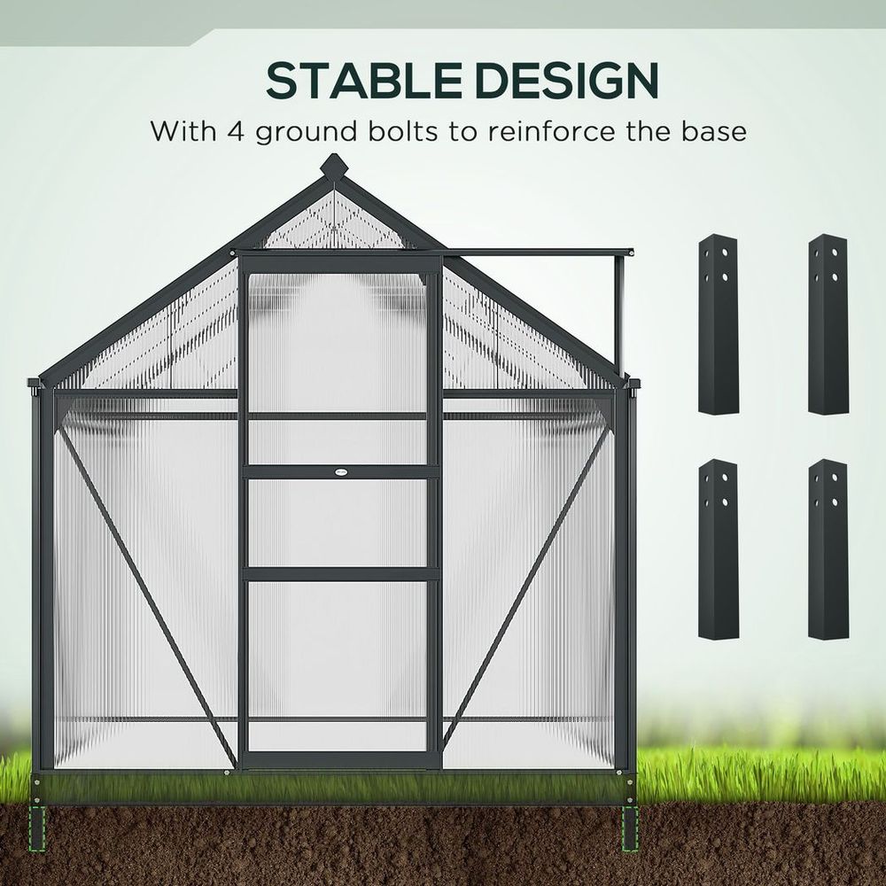 Polycarbonate Walk-In Garden Greenhouse Aluminium Frame w/ Slide Door 6 x 6ft - SGP Garden Ltd