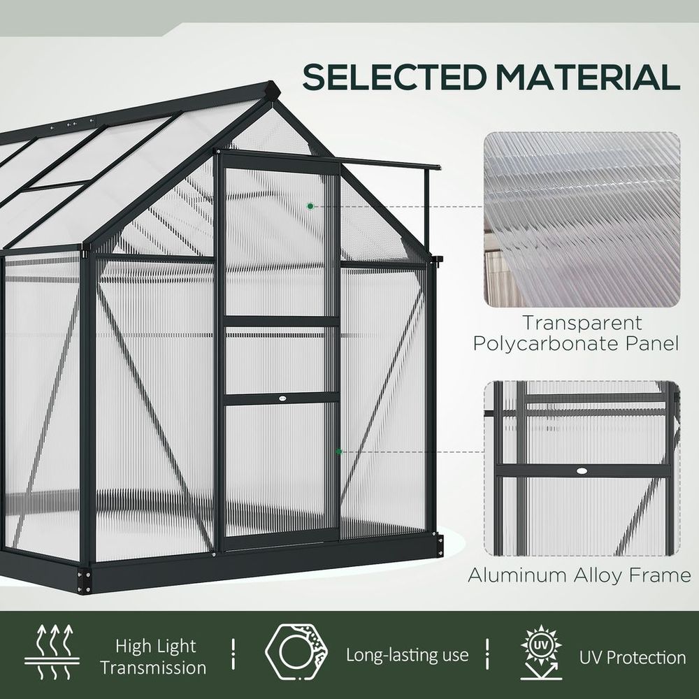 Polycarbonate Walk-In Garden Greenhouse Aluminium Frame w/ Slide Door 6 x 8ft - SGP Garden Ltd