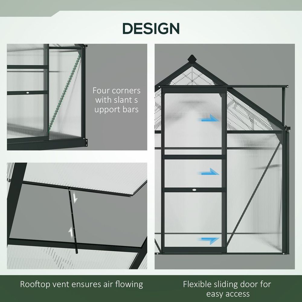 Polycarbonate Walk-In Garden Greenhouse Aluminium Frame w/ Slide Door 6 x 8ft - SGP Garden Ltd
