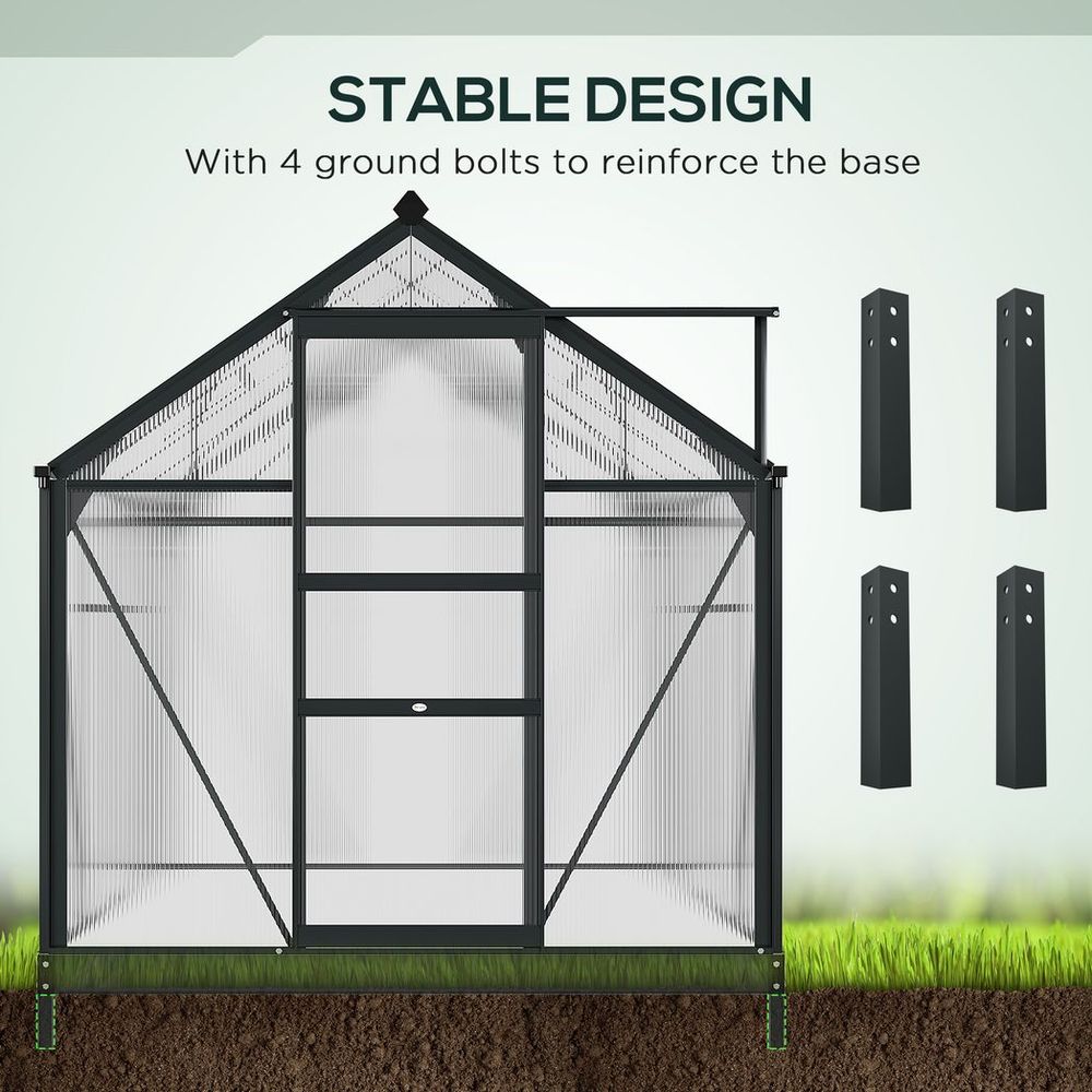 Polycarbonate Walk-In Garden Greenhouse Aluminium Frame w/ Slide Door 6 x 8ft - SGP Garden Ltd