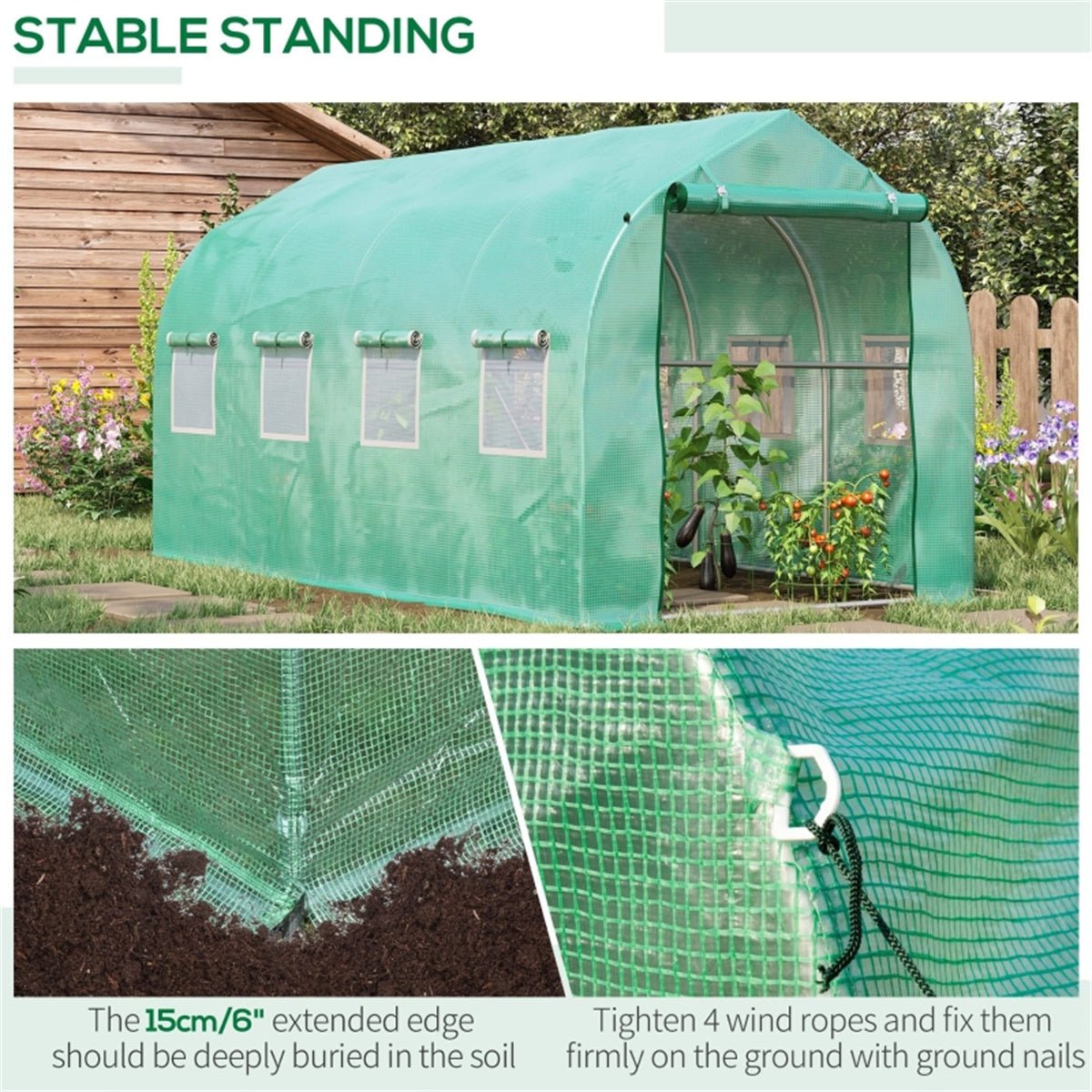 Polytunnel Greenhouse Green 3.95L x 1.95W x 2Hm - SGP Garden Ltd