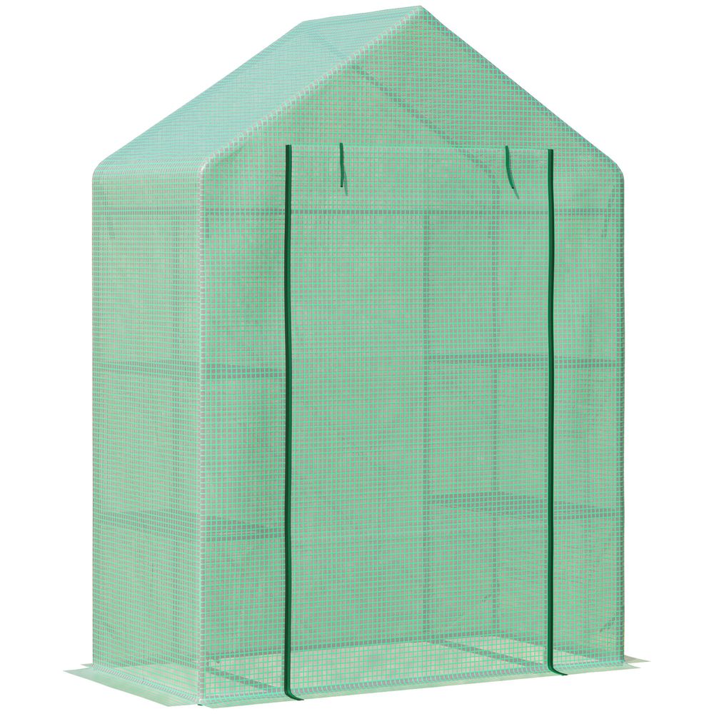 Portable Walk-In Greenhouse: 2-Tier Shelf, Roll-Up Door, PE Cover, 141x72x191cm, Green - SGP Garden Ltd