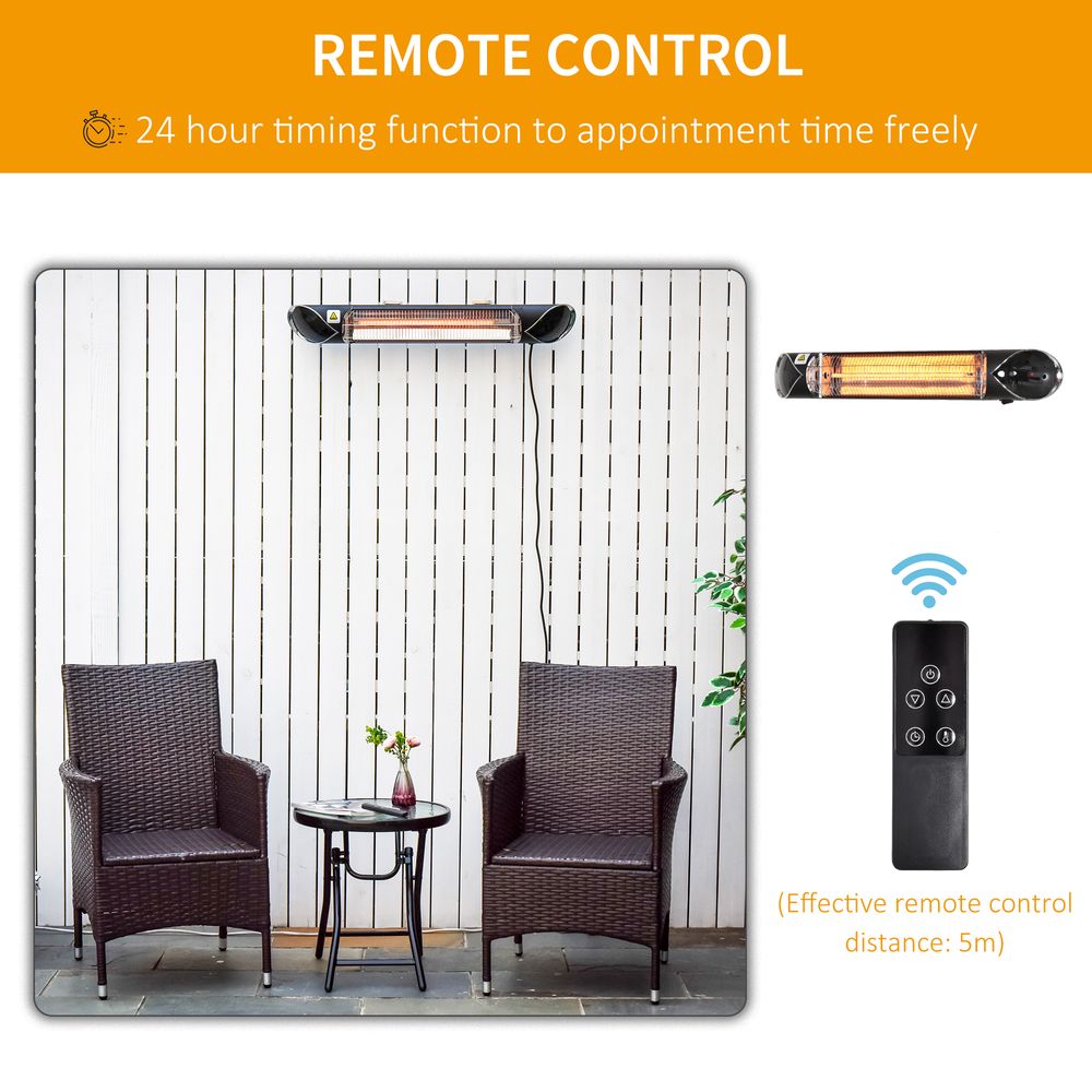 Powerful 2000W Electric Infrared Patio Heater Wall Mounted Carbon Fibre Remote - SGP Garden Ltd