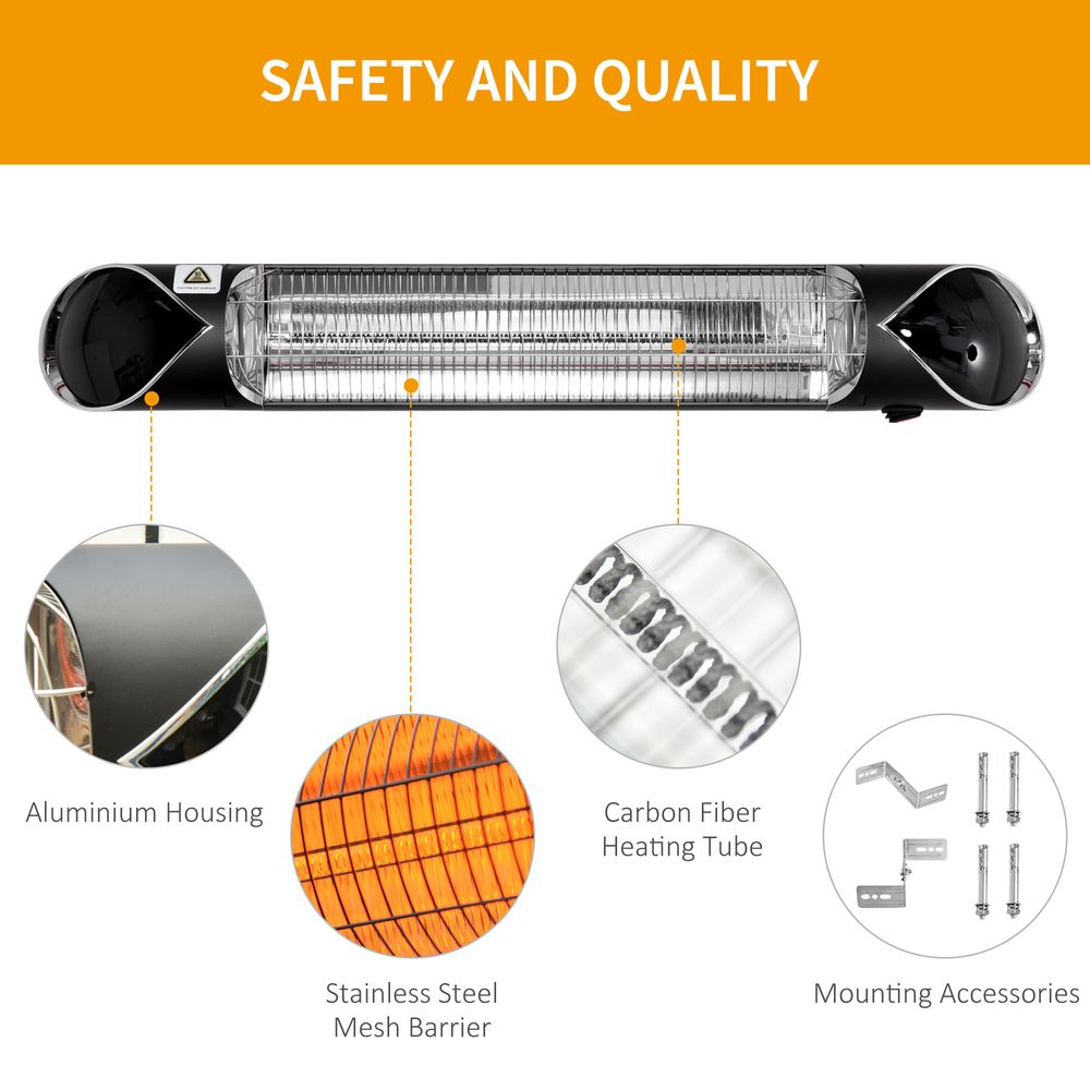 Powerful 2000W Electric Infrared Patio Heater Wall Mounted Carbon Fibre Remote - SGP Garden Ltd