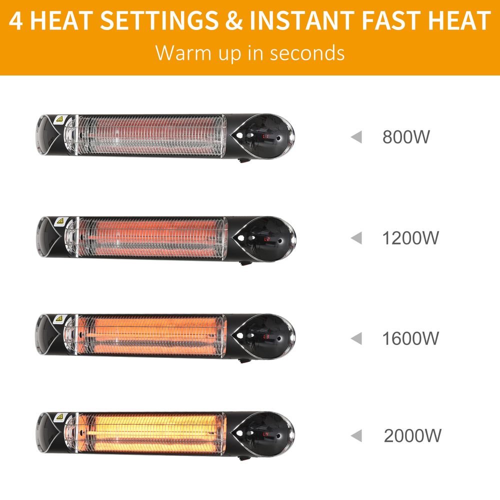 Powerful 2000W Electric Infrared Patio Heater Wall Mounted Carbon Fibre Remote - SGP Garden Ltd