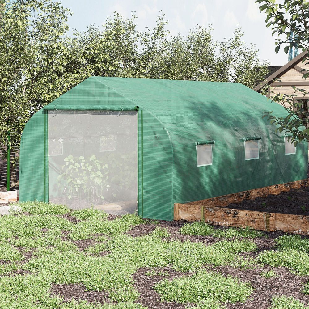 Premium 15x10ft Walk-in Greenhouse: Strong PE Cover, ZipDoor, 6 Windows, Ideal for Year-Round Gardening - SGP Garden Ltd