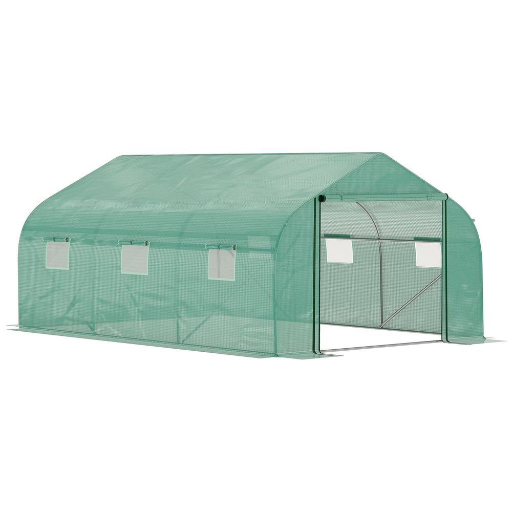 Premium 15x10ft Walk-in Greenhouse: Strong PE Cover, ZipDoor, 6 Windows, Ideal for Year-Round Gardening - SGP Garden Ltd