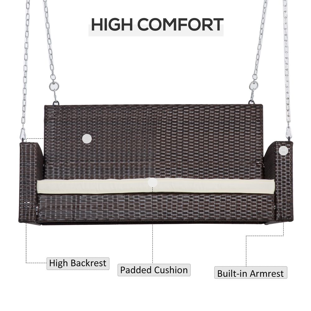 Premium 2-Person Rattan Porch Swing Bench, Outdoor Chair Cushions, Cream White - SGP Garden Ltd