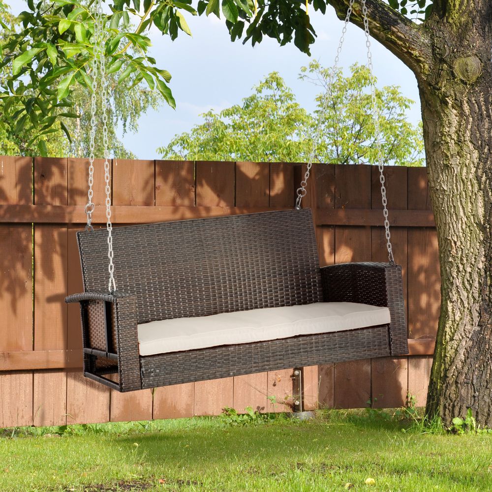 Premium 2-Person Rattan Porch Swing Bench, Outdoor Chair Cushions, Cream White - SGP Garden Ltd