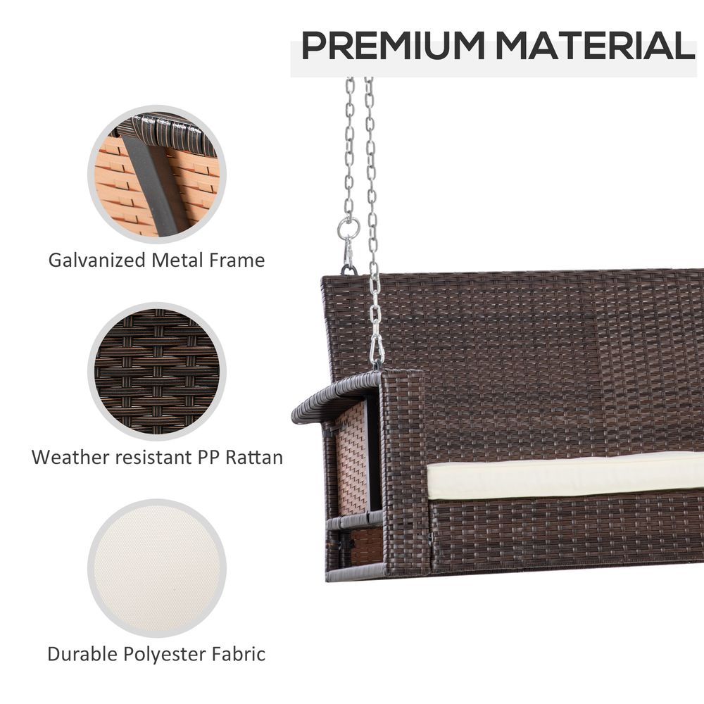 Premium 2-Person Rattan Porch Swing Bench, Outdoor Chair Cushions, Cream White - SGP Garden Ltd
