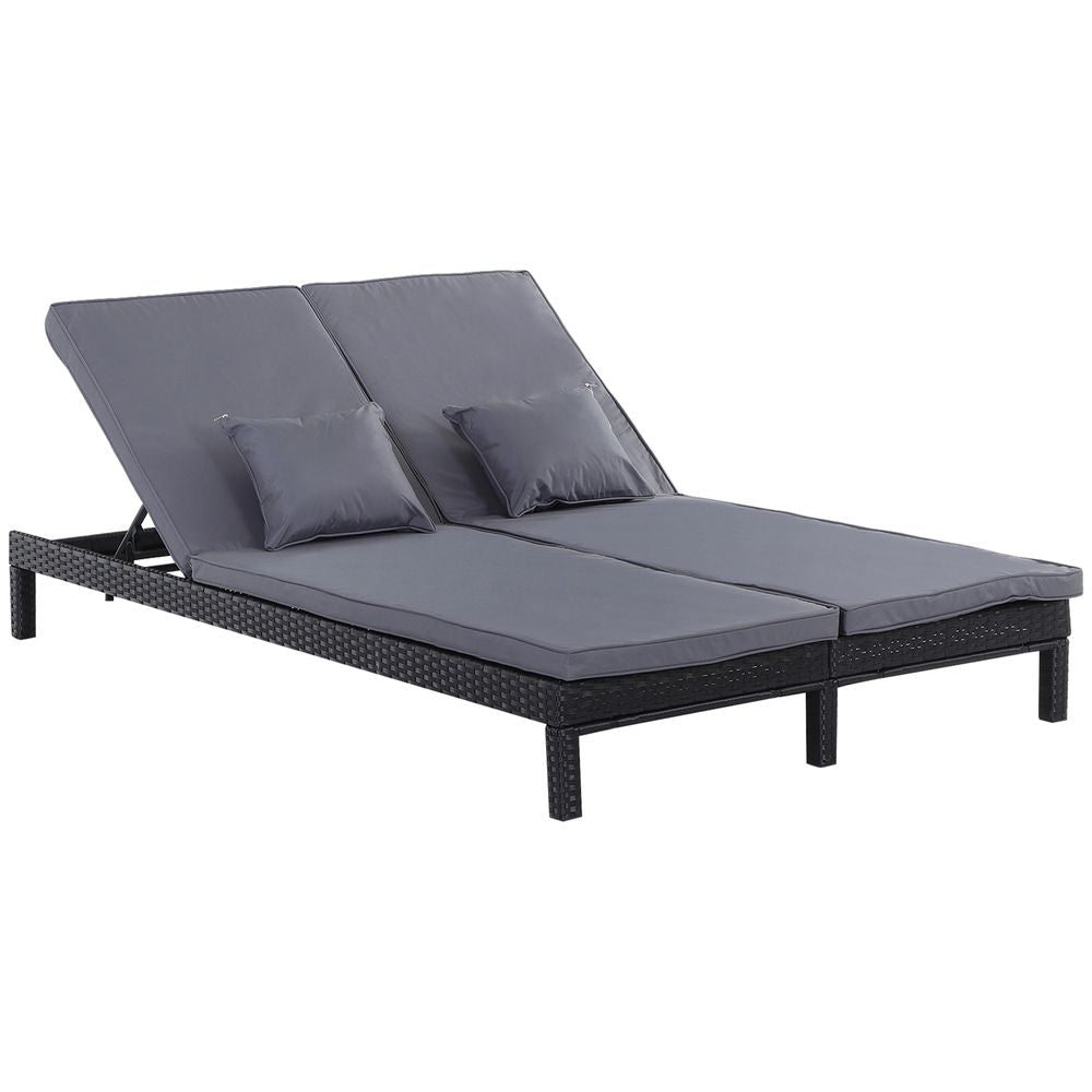 Premium 2-Seater Rattan Lounger - Adjustable Cushions - Black - SGP Garden Ltd