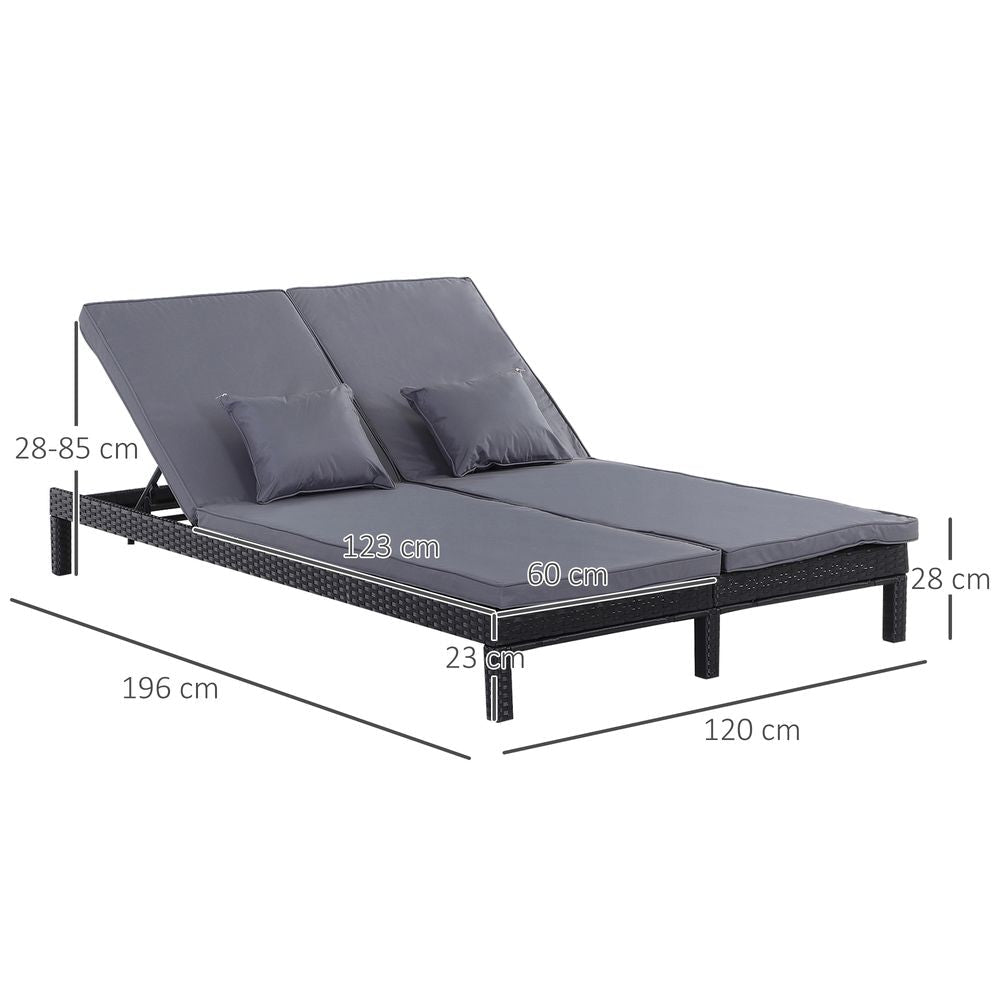 Premium 2-Seater Rattan Lounger - Adjustable Cushions - Black - SGP Garden Ltd