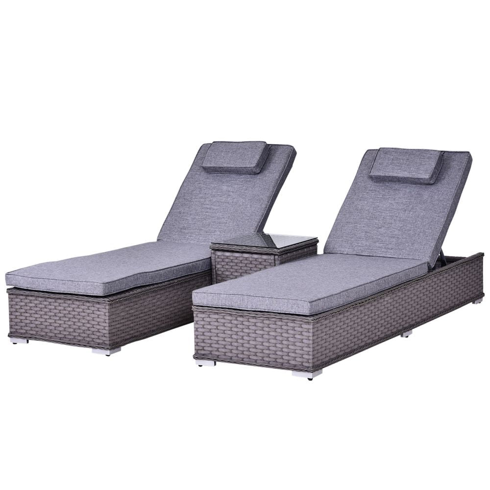 Premium 3-Piece Rattan Lounge Set + Side Table, Adjustable Recline Chair, Grey - SGP Garden Ltd