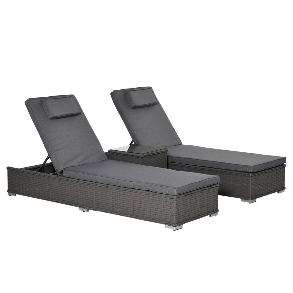 Premium 3-Piece Rattan Lounge Set + Side Table, Adjustable Recline Chair, Grey - SGP Garden Ltd