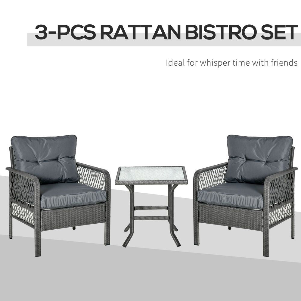Premium 3Pc Patio Rattan Bistro Set | Armchairs & Glass Table | Outdoor Furniture by Outsunny - SGP Garden Ltd