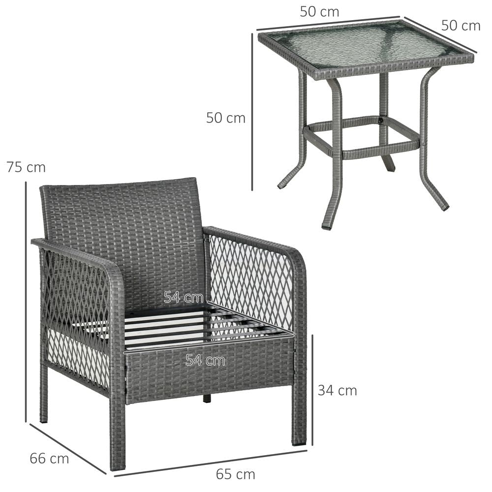 Premium 3Pc Patio Rattan Bistro Set | Armchairs & Glass Table | Outdoor Furniture by Outsunny - SGP Garden Ltd