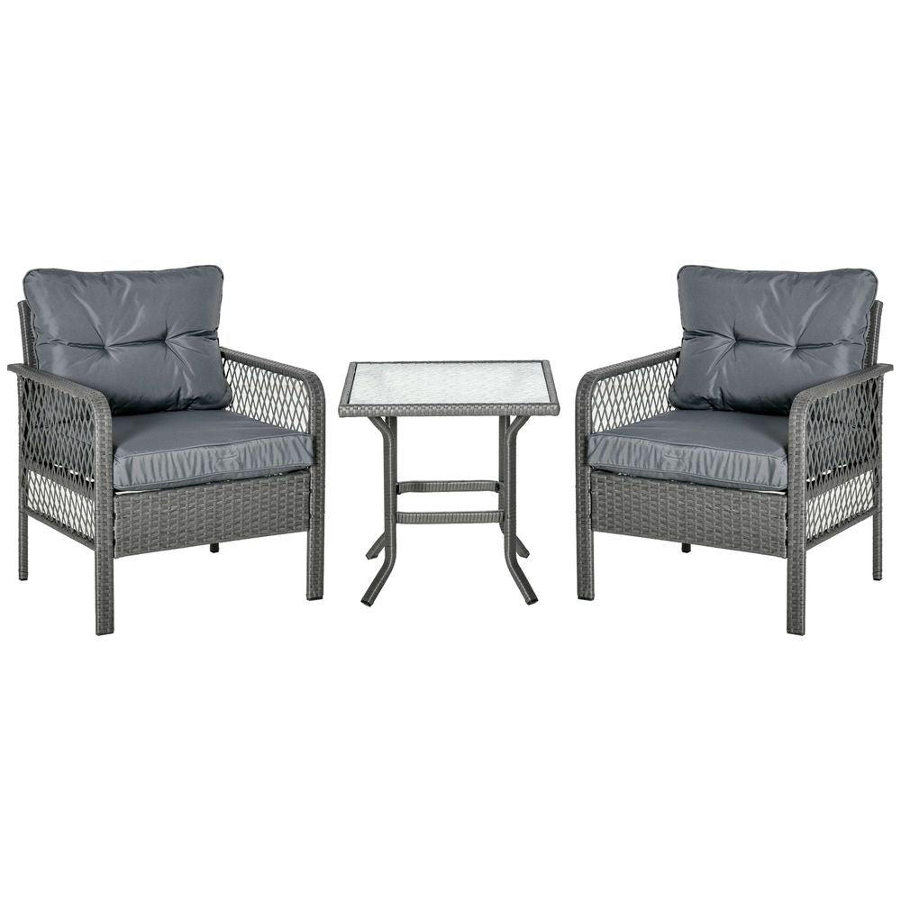 Premium 3Pc Patio Rattan Bistro Set | Armchairs & Glass Table | Outdoor Furniture by Outsunny - SGP Garden Ltd