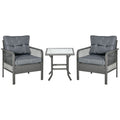 Premium 3Pc Patio Rattan Bistro Set | Armchairs & Glass Table | Outdoor Furniture by Outsunny - SGP Garden Ltd