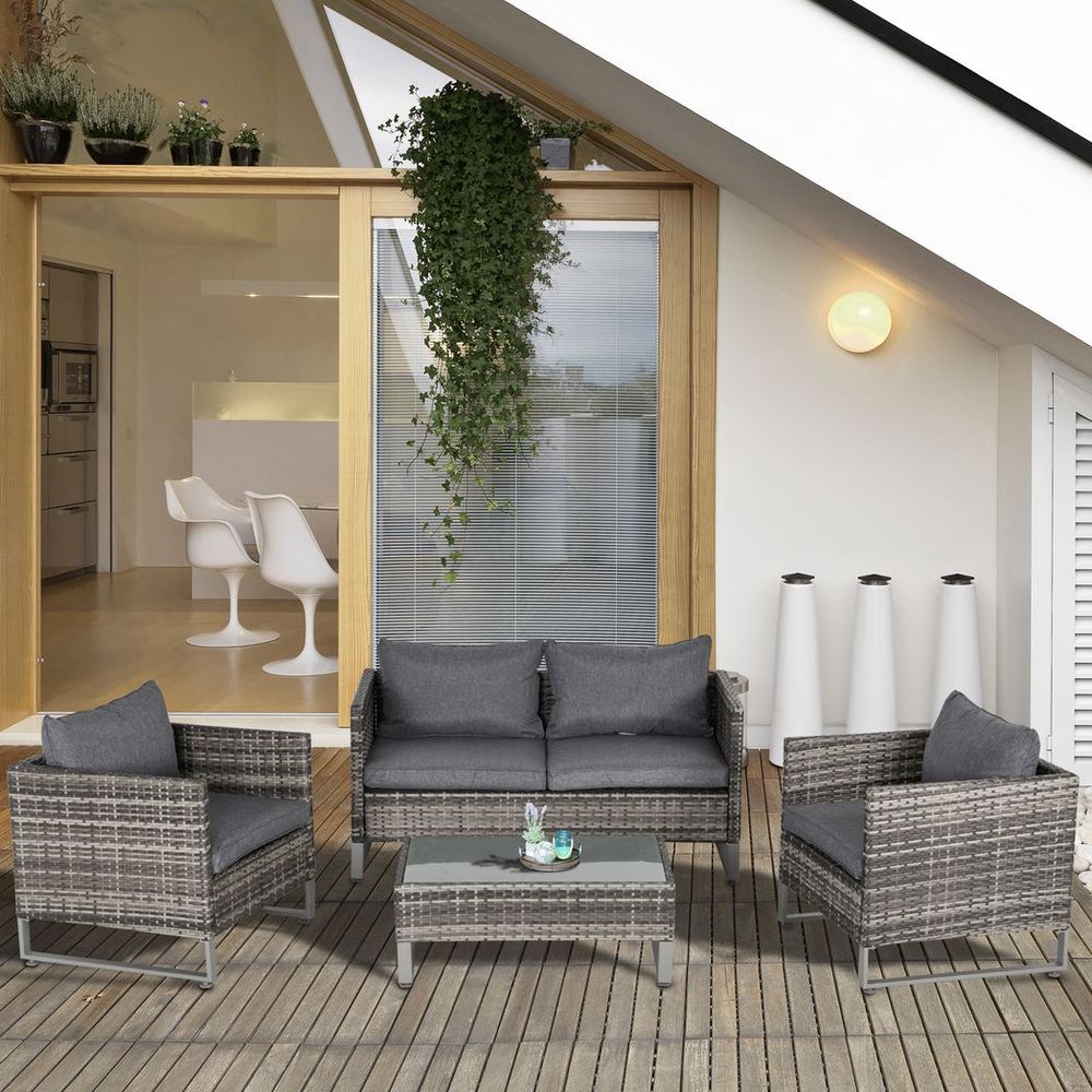 Premium 4-Piece Outdoor Dining Set: PE Rattan Wicker Sofa Chairs +Table, Cushions - SGP Garden Ltd