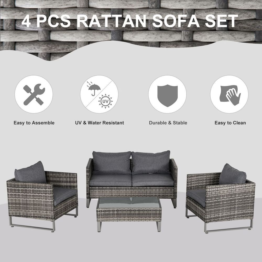 Premium 4-Piece Outdoor Dining Set: PE Rattan Wicker Sofa Chairs +Table, Cushions - SGP Garden Ltd