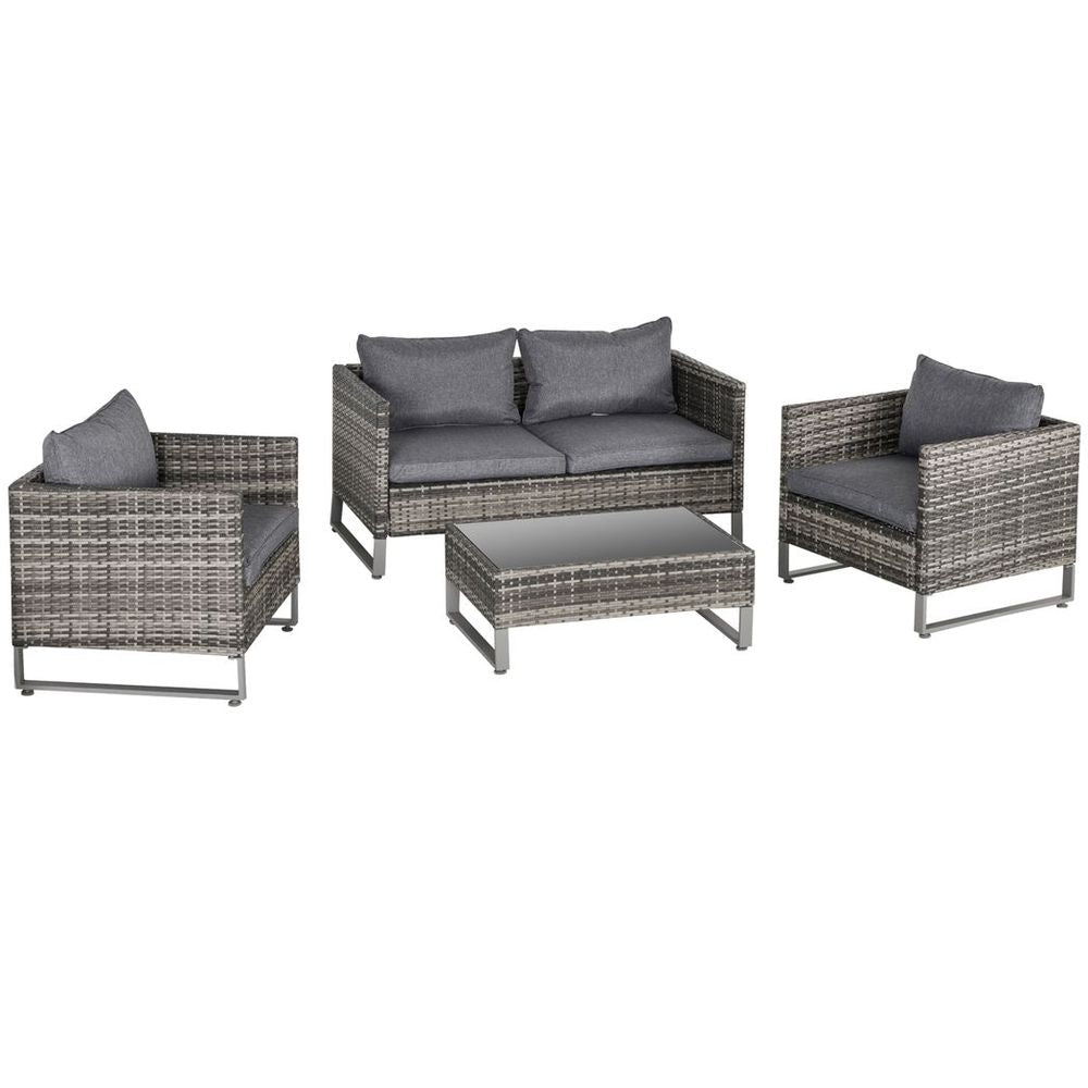 Premium 4-Piece Outdoor Dining Set: PE Rattan Wicker Sofa Chairs +Table, Cushions - SGP Garden Ltd
