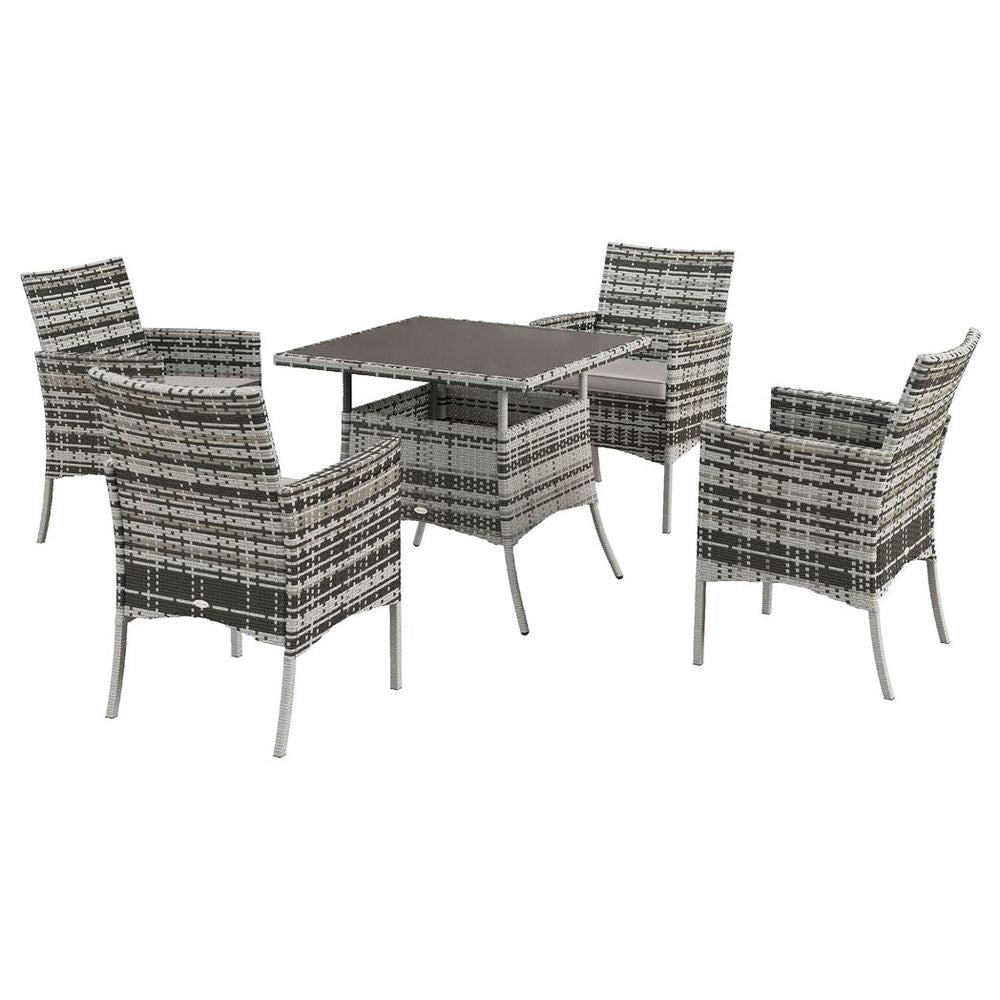 Premium 4 Seater Rattan Furniture Set - Tempered Glass - Grey - SGP Garden Ltd