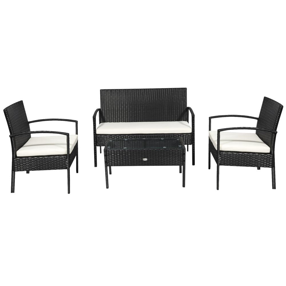 Premium 4-Seater Rattan Patio Set: Stylish Black Cream Outdoor Furniture for Garden Bistro - SGP Garden Ltd