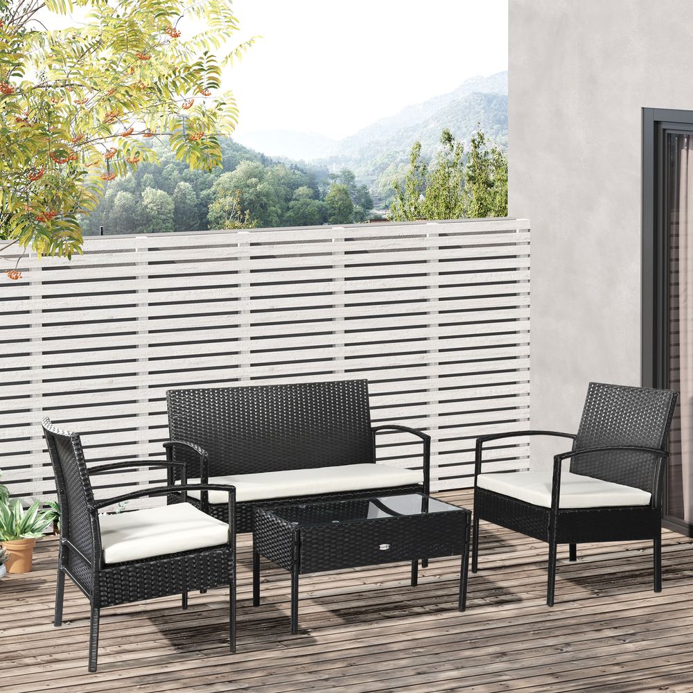 Premium 4-Seater Rattan Patio Set: Stylish Black Cream Outdoor Furniture for Garden Bistro - SGP Garden Ltd