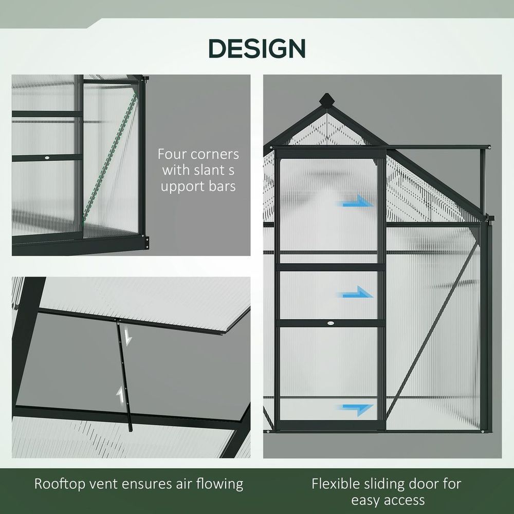 Premium 6x4ft Polycarbonate Garden Greenhouse | Aluminium Frame | Slide Door High-Quality Shelter for Plants - SGP Garden Ltd