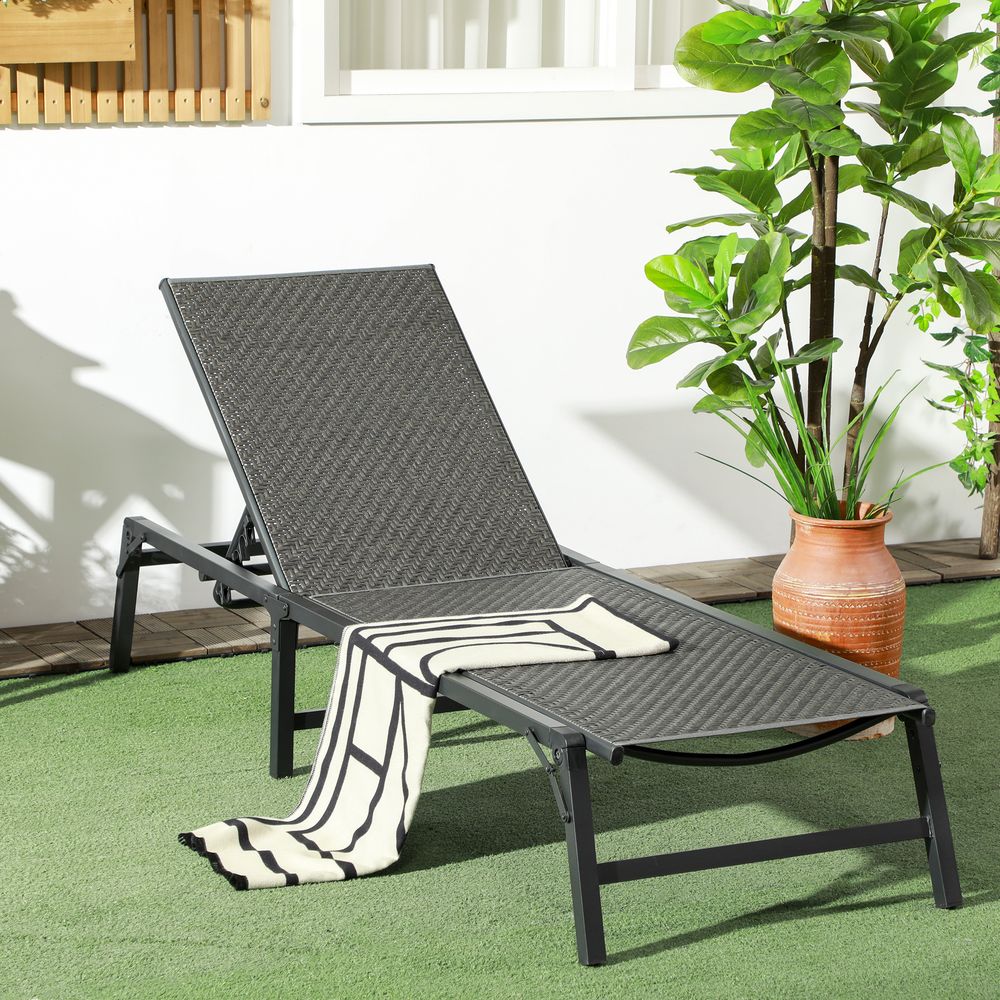 Premium Foldable PE Rattan Sun Lounger - 5-Level Adjustable Backrest - High-Quality Grey Finish! - SGP Garden Ltd