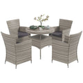 Premium Grey Rattan Garden Furniture Set: 5-Piece Patio Dining Set with Steel Frames & Padded Cushions - SGP Garden Ltd