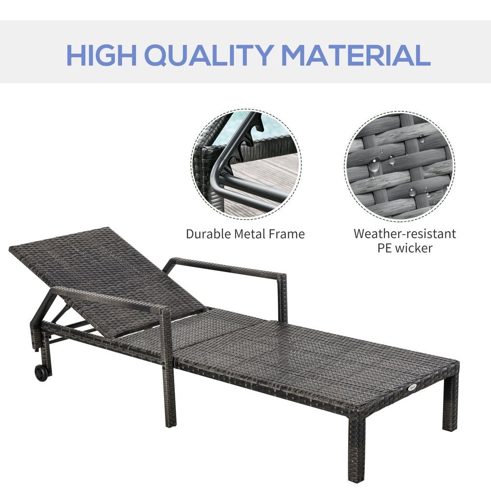 Premium Grey Rattan Sun Lounger | Adjustable Backrest & Wheels | Outdoor Garden Furniture - SGP Garden Ltd