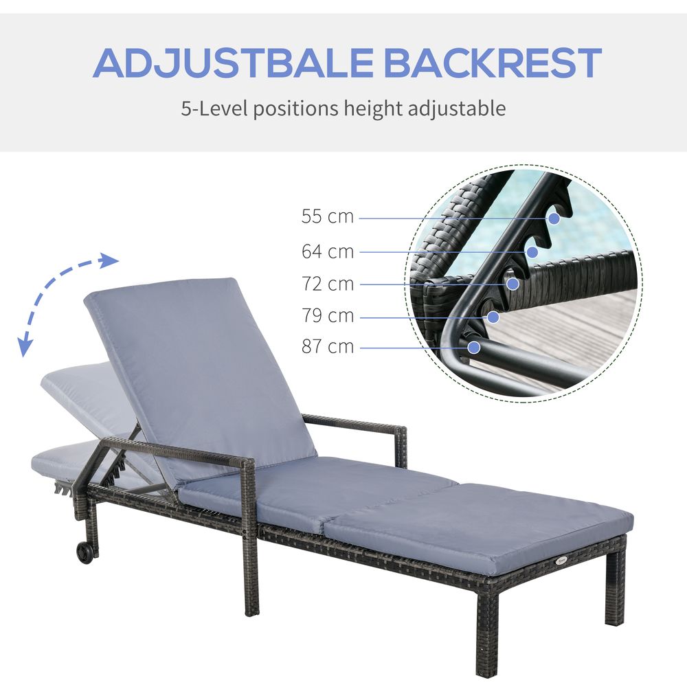 Premium Grey Rattan Sun Lounger | Adjustable Backrest & Wheels | Outdoor Garden Furniture - SGP Garden Ltd