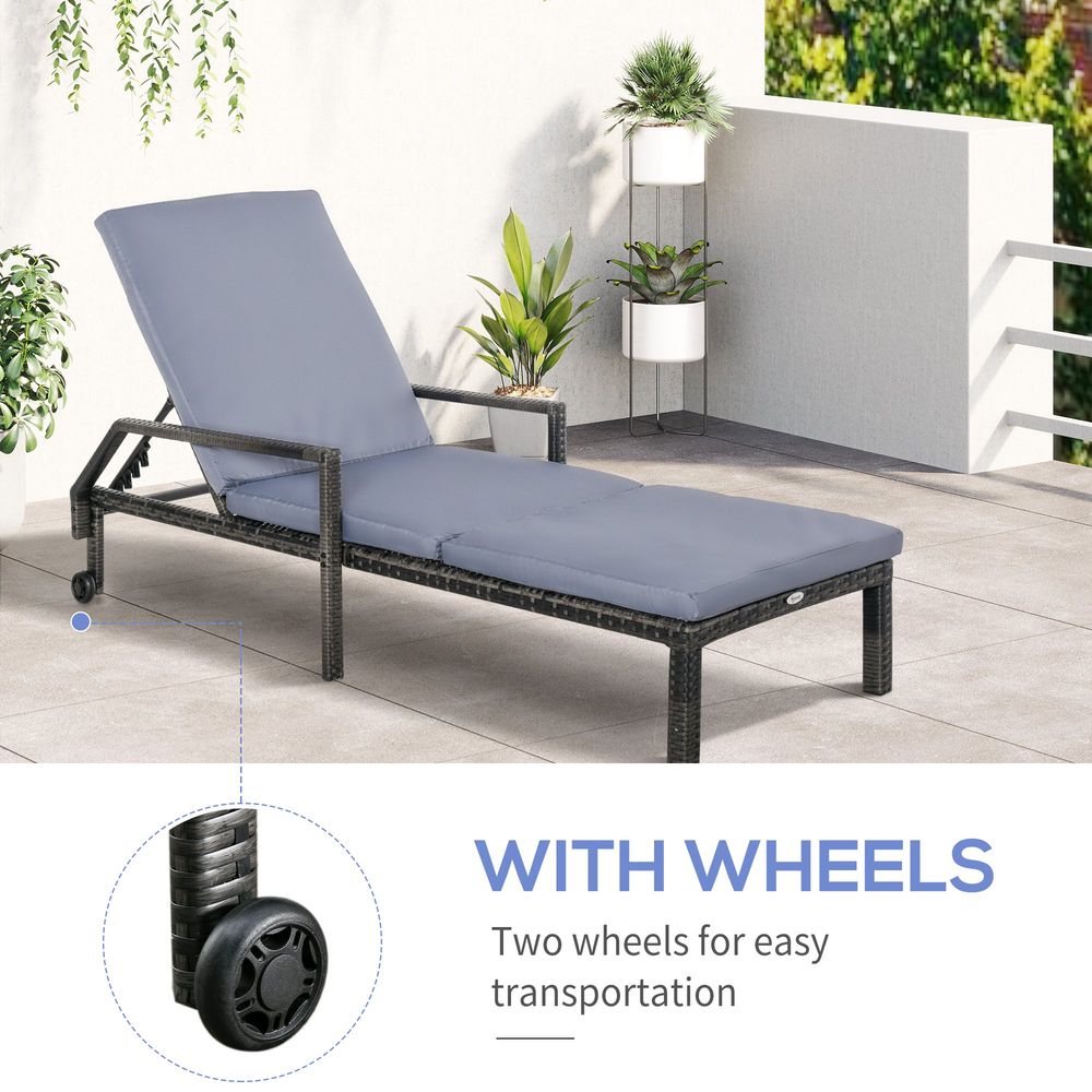 Premium Grey Rattan Sun Lounger | Adjustable Backrest & Wheels | Outdoor Garden Furniture - SGP Garden Ltd